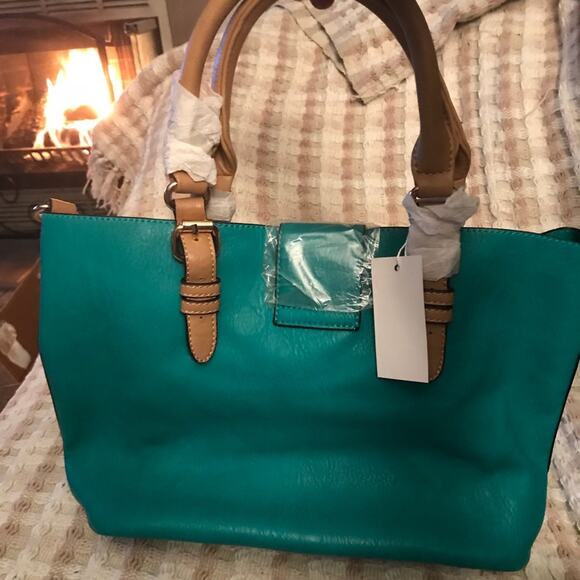 NWT Rimen &Co Seafoam Turnlock Tote and Rounded Pouch - Picture 5 of 5